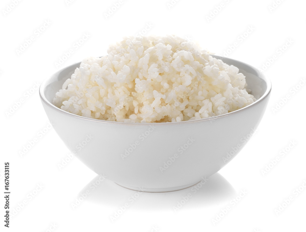 Rice in a bowl on a white background Rice in a bowl on a white background