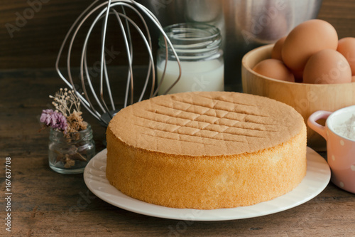 Fotografie, Tablou Homemade sponge cake on white plate