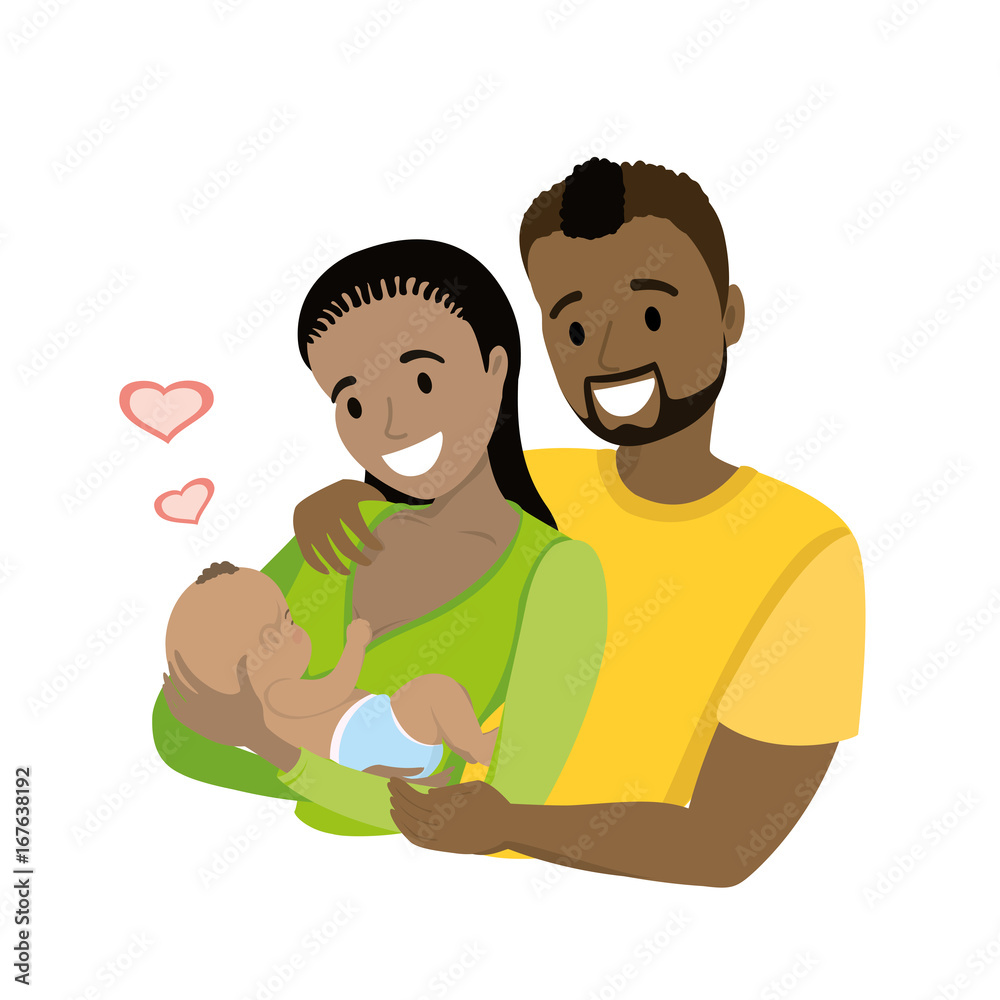 A happy african american married couple with a newborn baby, A happy african american married couple with a newborn baby,