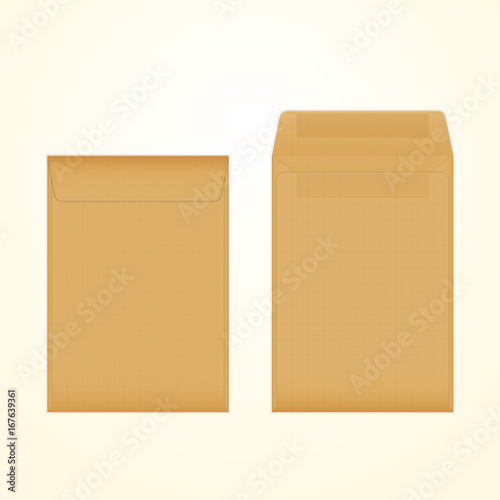 Vector isolated opened and closed brown envelopes