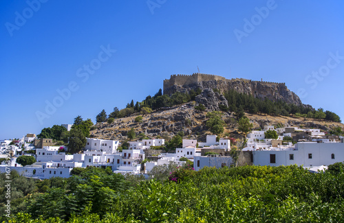 Lindos Castle and Lindos town view, Rhodes, Greece