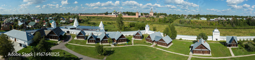 Super wide panorama of Suzdal with cells of the Pokrovsky monastery (foreground) and the Spaso-Evfimiev monastery (background)