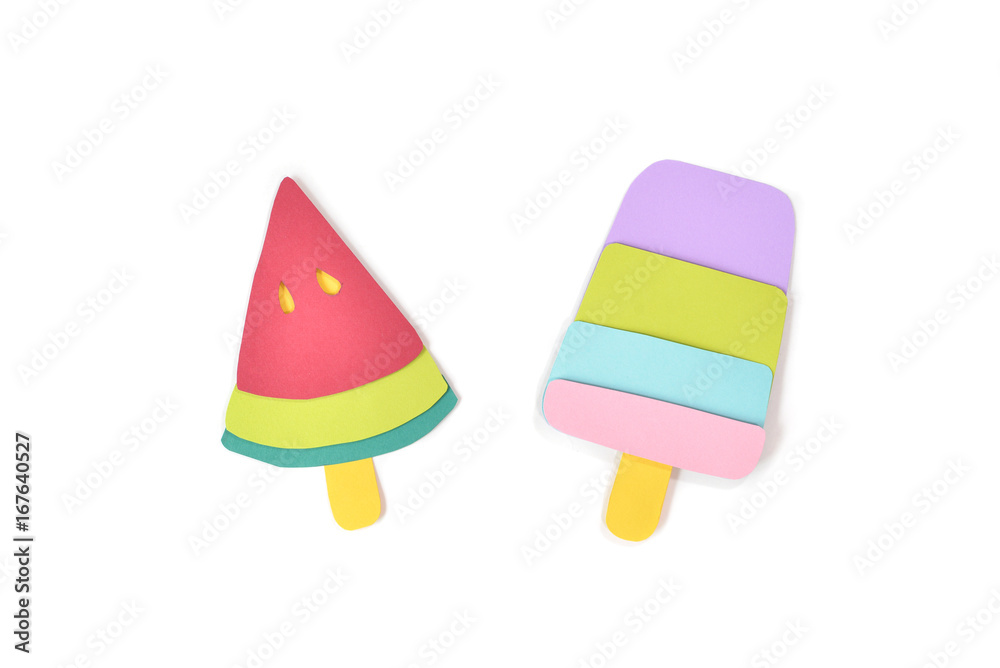 Watermelon and ice pop paper cut on white background - isolated Watermelon and ice pop paper cut on white background - isolated