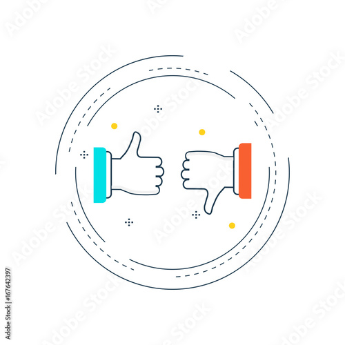 Social engagement, like and dislike, feedback, recommendation flat line vector illustration design. Thumb up and thumb down icon design for web banners and apps