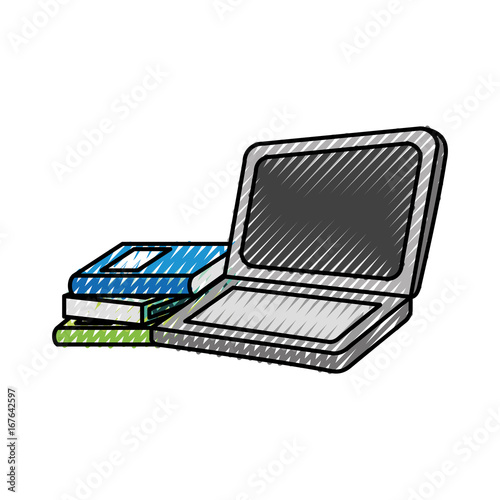 laptop computer with books vector illustration design
