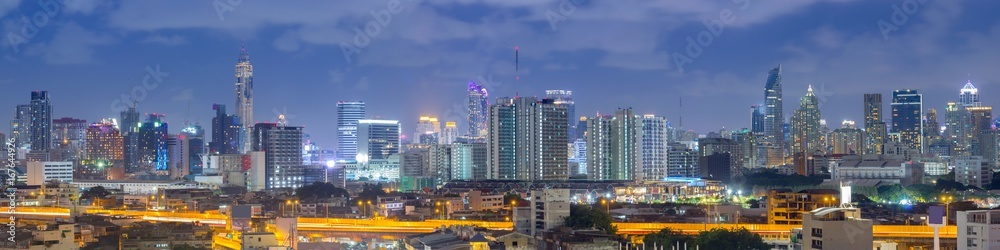 panorama view of Bangkok Thailand city at night