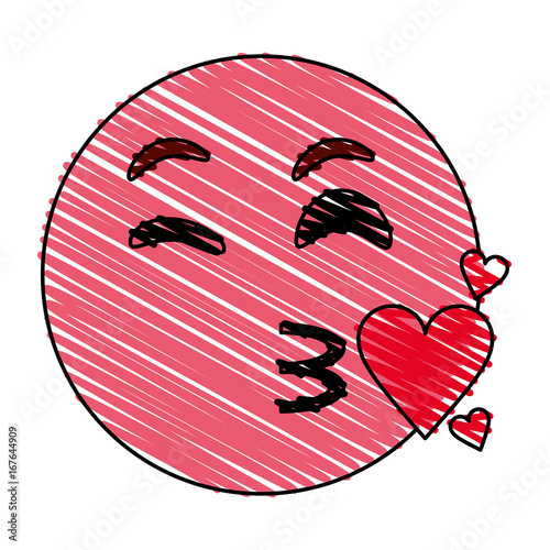 flirty heart kiss emoji icon image vector illustration design  hand colored style