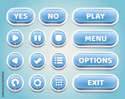 Set of blue candy buttons for mobile games.UI elements.