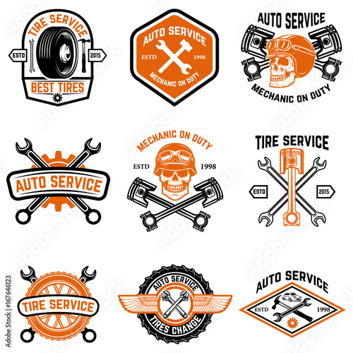 Set of car service, auto service, tire change badges