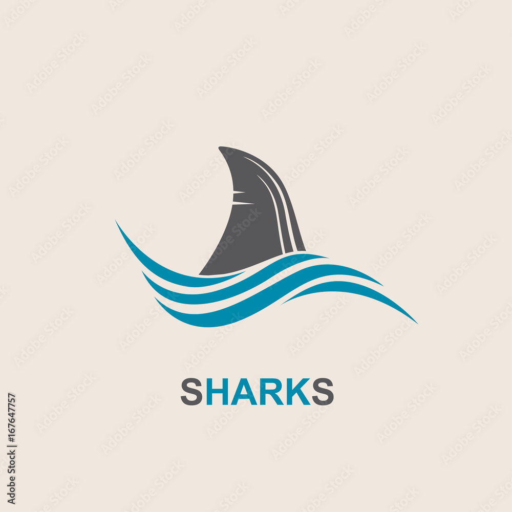 icon of angry shark fin with sea waves