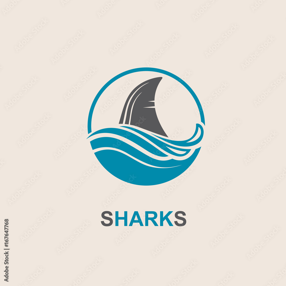 Naklejka premium ikona zła płetwa rekina z falami morskimi