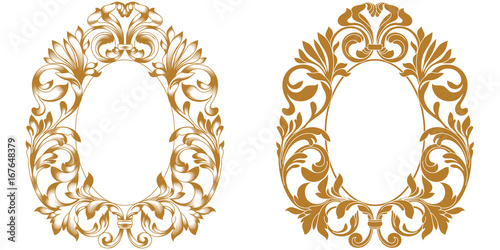 Set of vintage border frame engraving with retro ornament pattern in antique baroque style decorative design. Vector