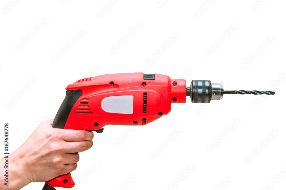 Driller, drill machine,  screwdriver or cordless holding by hand while works