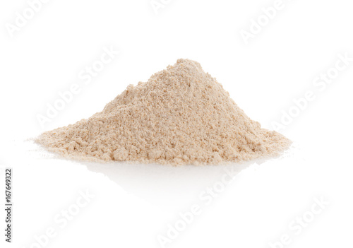 Heap of oat flour on white background