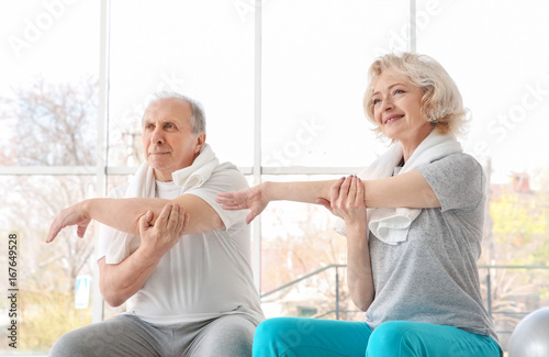 Elderly patients in rehabilitation center. Physiotherapy concept