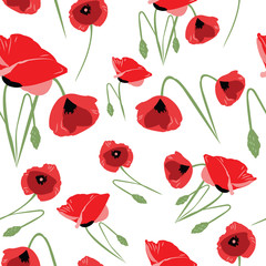 Acrylglasbilder Mohnblumenmuster Rote Mohnblumen Nahtloses Sommermuster  © elena