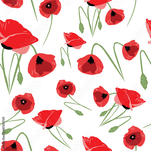 Red poppies seamless pattern
