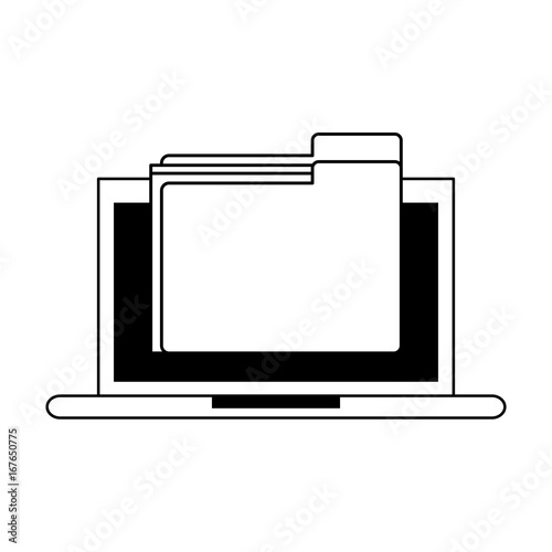 laptop computer with file folder on screen  icon image vector illustration design 