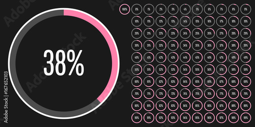 Set of circular sector percentage diagrams from 0 to 100 ready-to-use for web design, user interface (UI) or infographic - indicator with pink