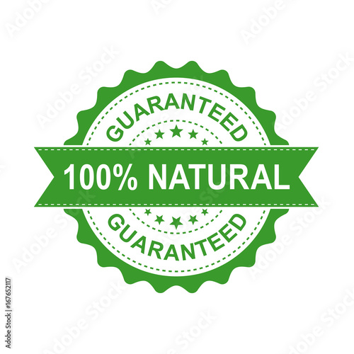 100% natural grunge rubber stamp. Vector illustration on white background. Business concept guaranteed natural stamp pictogram.