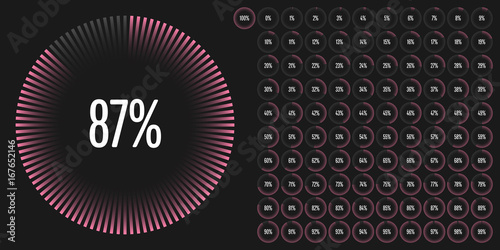 Set of circular sector percentage diagrams from 0 to 100 ready-to-use for web design, user interface (UI) or infographic - indicator with pink