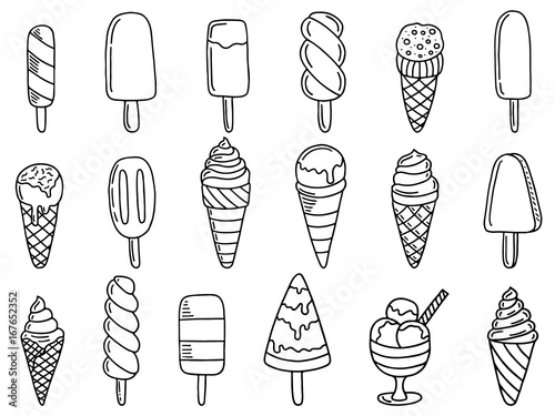 set of ice cream doodle