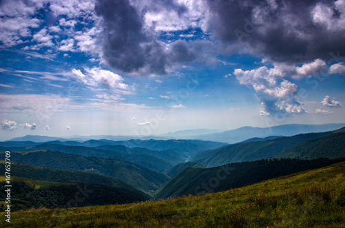 Background landscape with Ukrainian Carpathian Mountains in the Pylypets © thaarey1986