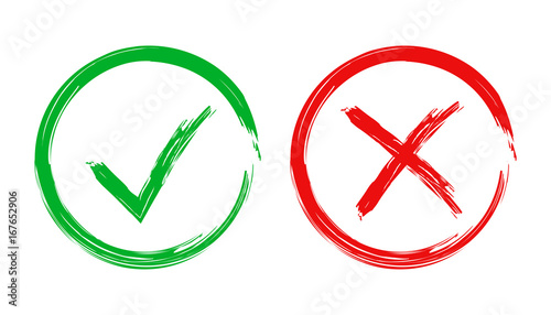 Check marks tick and cross icon. Vector illustration on white background. Business concept yes and no checkmark pictogram.