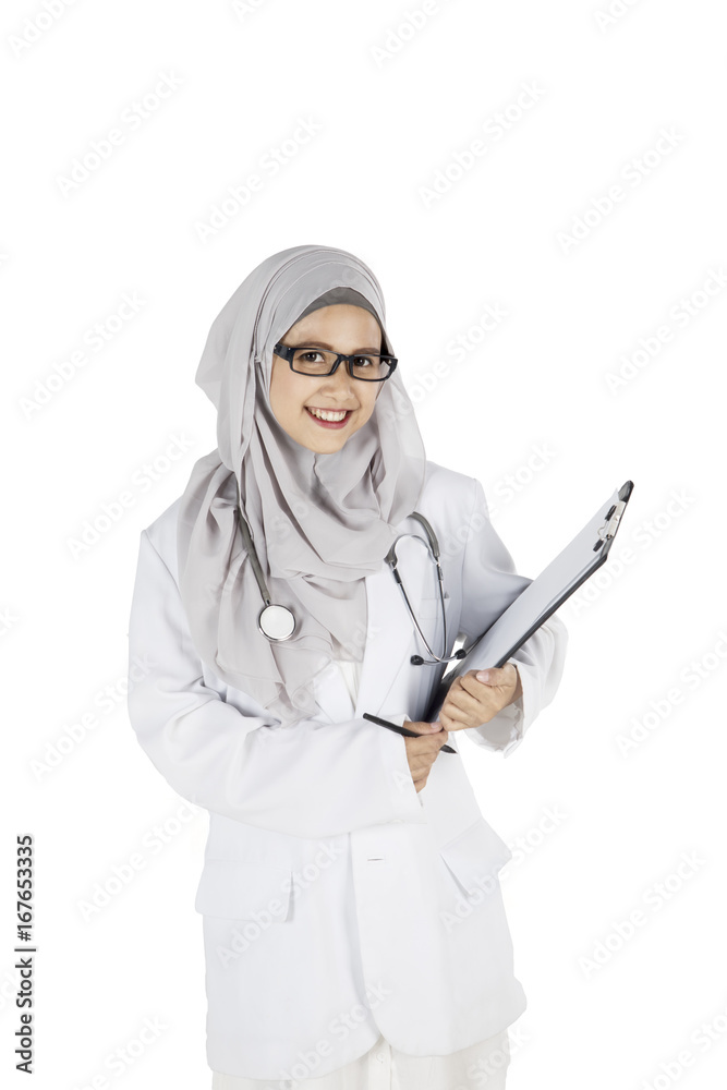 Young muslim female doctor smiling Young muslim female doctor smiling