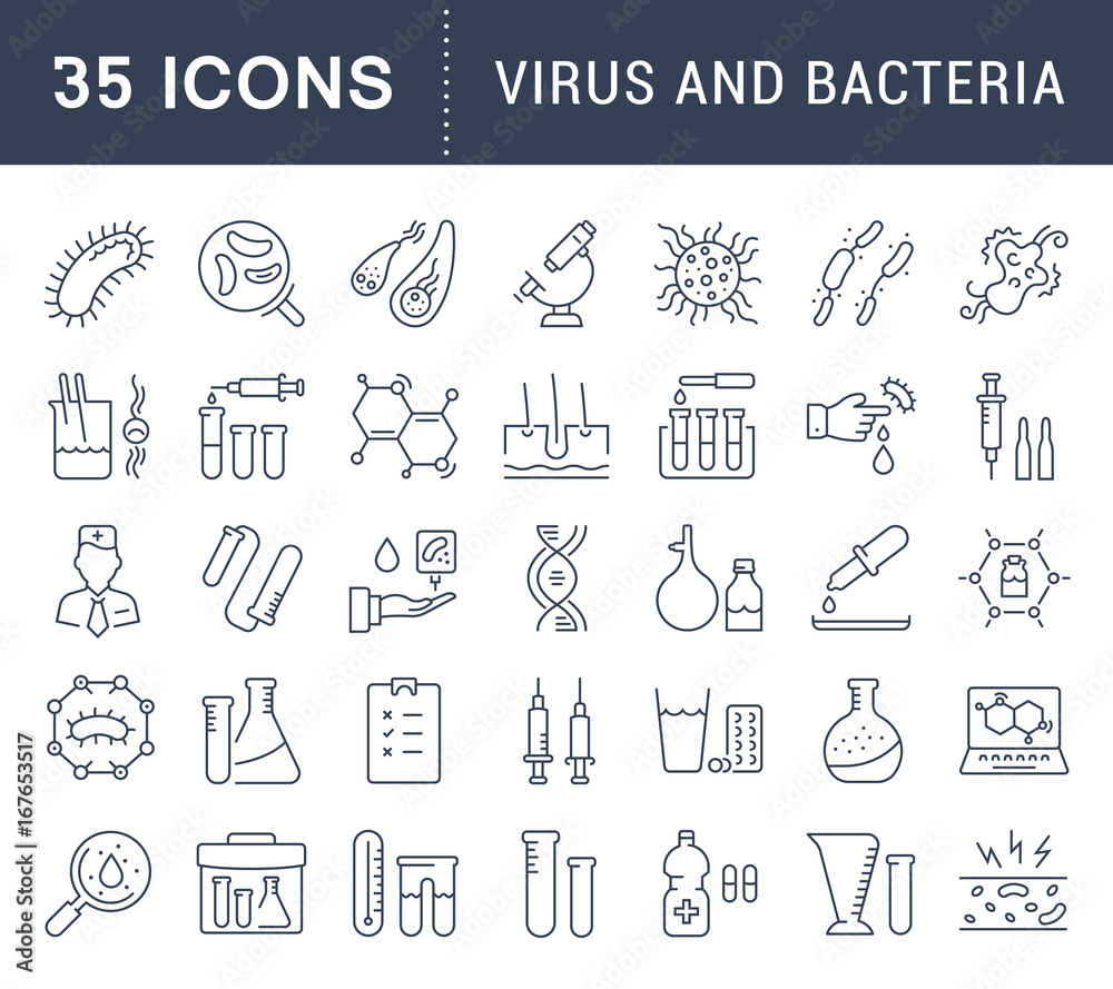 Set Vector Flat Line Icons Bacteria and Virus Set Vector Flat Line Icons Bacteria and Virus