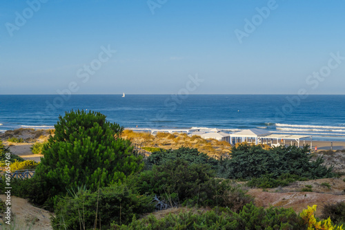 Sand dunes between hotels and beach of La Barrosa in Sancti Petri  Cadiz  Spain