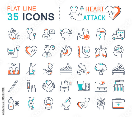 Set Vector Flat Line Icons Heart Attack