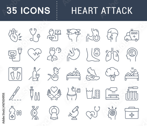 Set Vector Flat Line Icons Heart Attack
