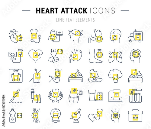 Set Vector Flat Line Icons Heart Attack