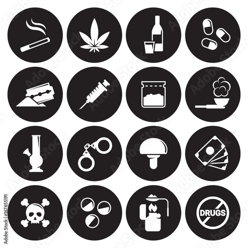 Drug icons, mono vector symbols