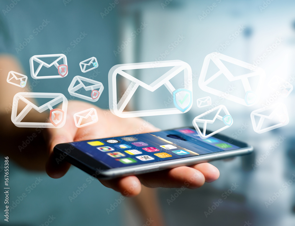 Approved email and spam message displayed on a futuristic interface - Message and internet concept Approved email and spam message displayed on a futuristic interface - Message and internet concept