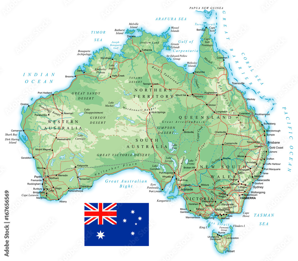 Australia detailed topographic map illustration Stock Vector Adobe Stock