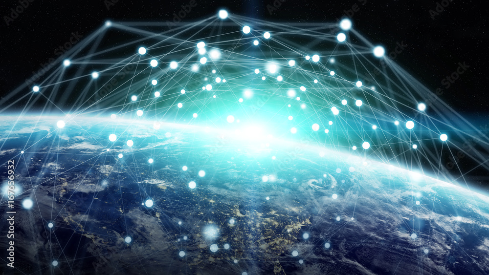 Fototapeta premium Global network and datas exchanges over the planet Earth 3D rendering