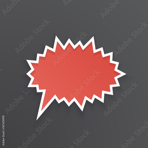 Vector illustration. Red comic speech bubble for scream at prickly shape with white contour. Empty shape in flat style for chat dialogs. Isolated on black background
