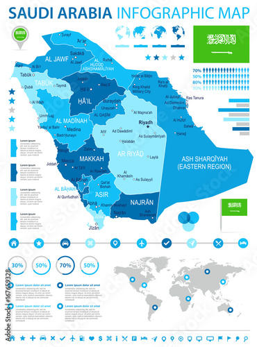 Saudi Arabia - infographic map and flag - illustration