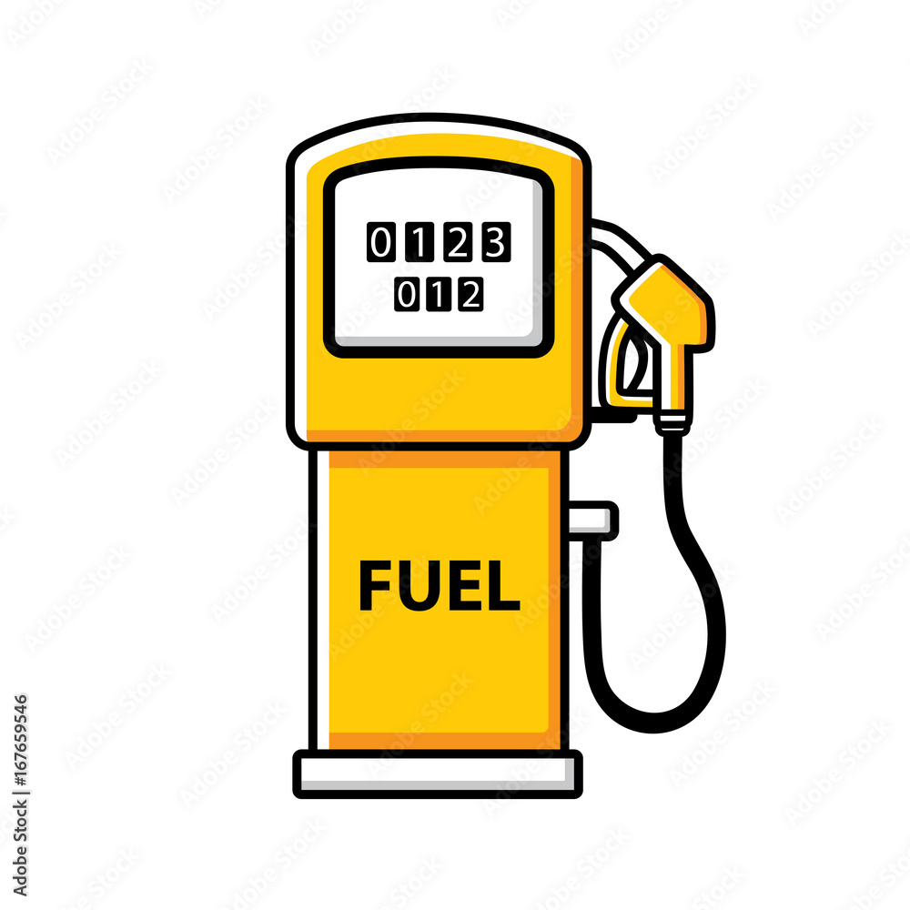 Yellow gasoline fuel pump isolated. Gas or petrol filling station vector icon. Yellow gasoline fuel pump isolated. Gas or petrol filling station vector icon.