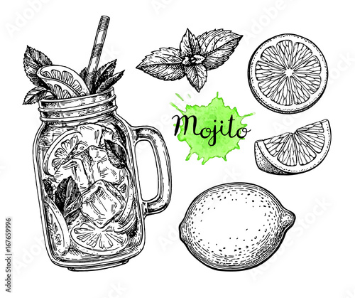 Mojito drink and ingredients