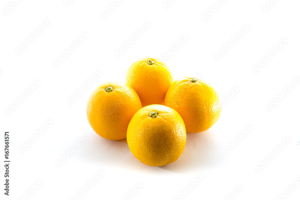 Four orange isolated on white background. Tropical fruit. Front view Four orange isolated on white background. Tropical fruit. Front view