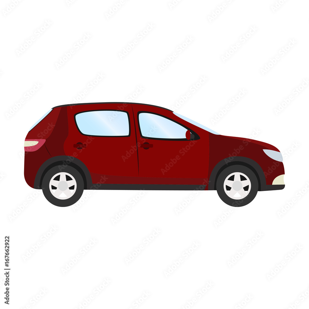 Car vector template on white background. Business hatchback isolated. red hatchback flat style. side view