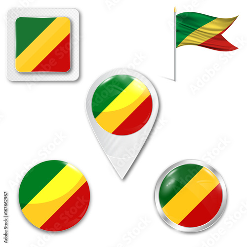 Set of icons of the national flag of Congo in different designs on a white background. Realistic vector illustration. Button, pointer and checkbox. Free Download Set of icons of the national flag of Congo in different designs on a white background. Realistic vector illustration. Button, pointer and checkbox. - GFXLoad