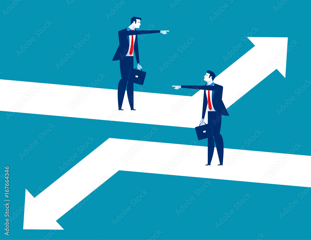 Direction. Business person pointing to different direction. Concept business vector illustration.