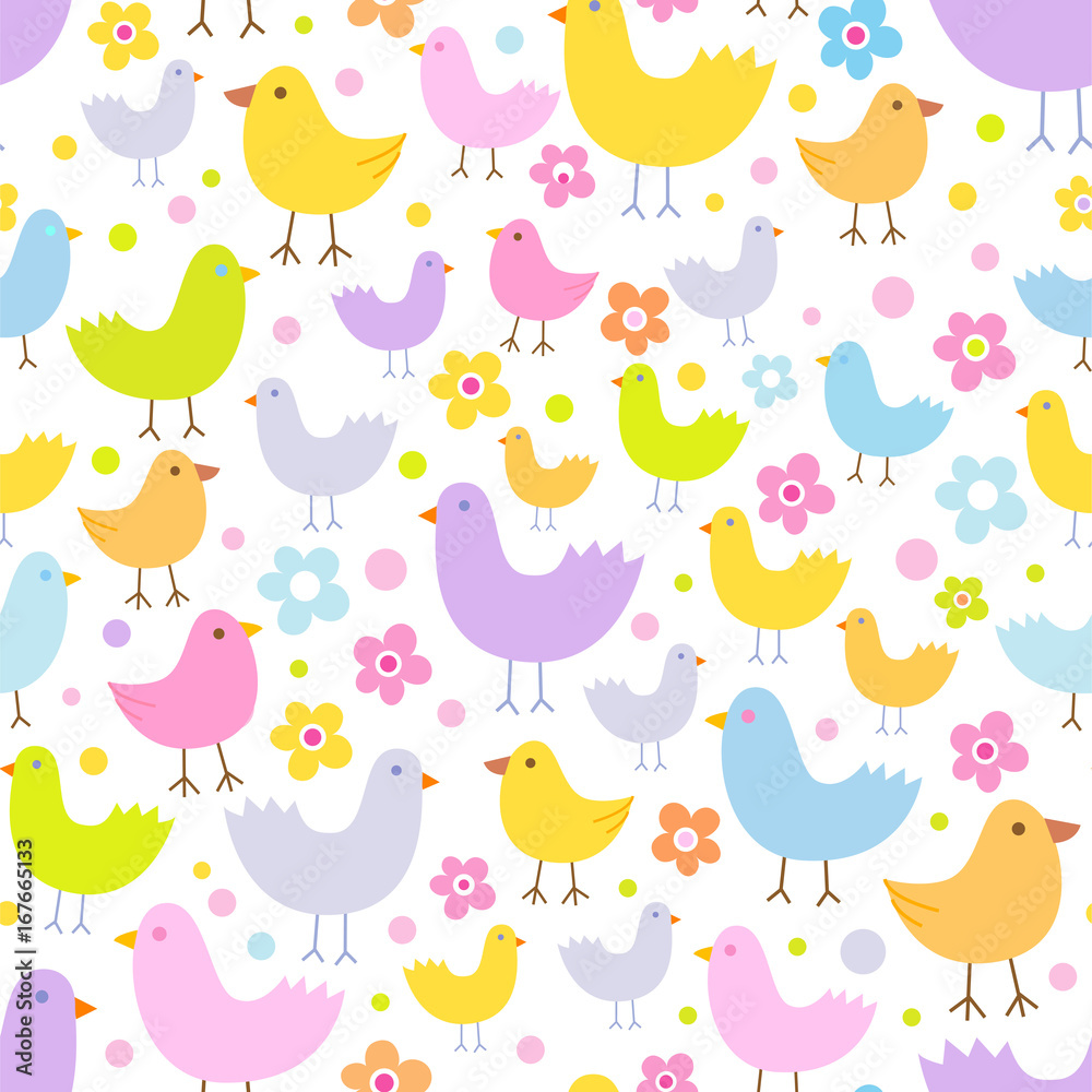 Seamless pattern with cute funny cartoon birds. Seamless pattern with cute funny cartoon birds.
