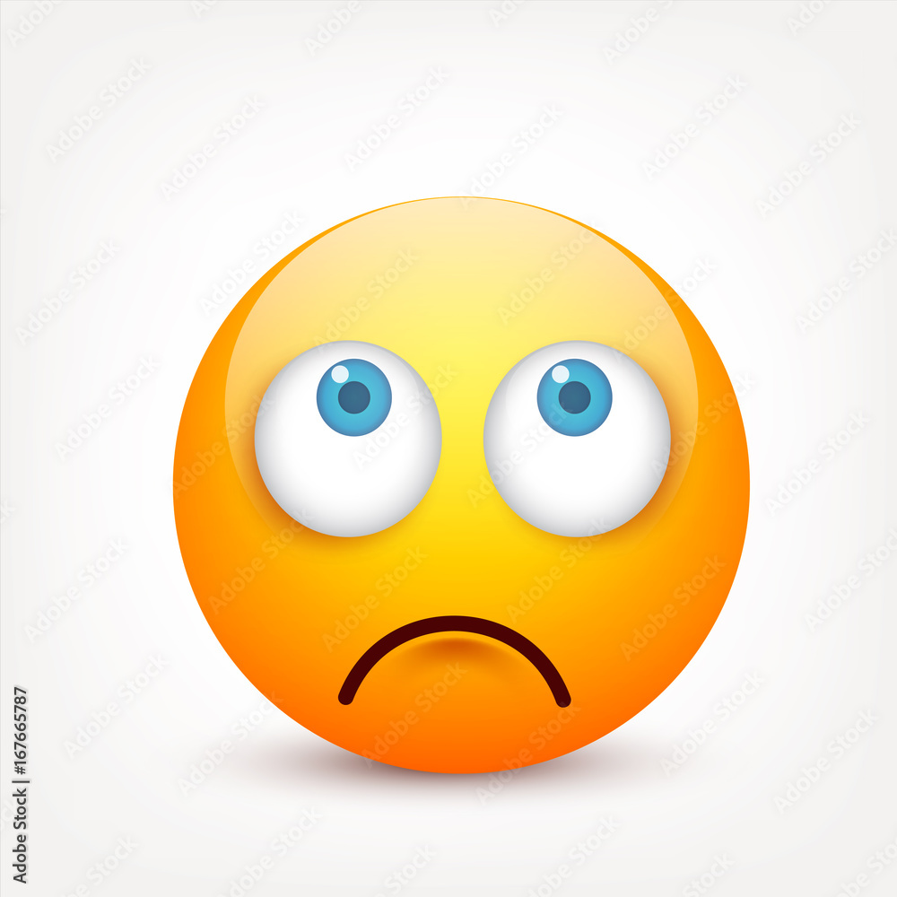 Smiley with blue eyes,emoticon. Yellow face with emotions. Facial expression. 3d realistic emoji. Sad,happy,angry faces.Funny cartoon character.Mood.Vector illustration. Smiley with blue eyes,emoticon. Yellow face with emotions. Facial expression. 3d realistic emoji. Sad,happy,angry faces.Funny cartoon character.Mood.Vector illustration.