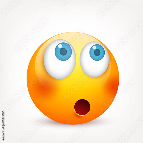 Smiley with blue eyes,emoticon. Yellow face with emotions. Facial expression. 3d realistic emoji. Sad,happy,angry faces.Funny cartoon character.Mood.Vector illustration.