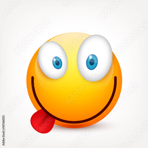 Smiley with blue eyes,emoticon. Yellow face with emotions. Facial expression. 3d realistic emoji. Sad,happy,angry faces.Funny cartoon character.Mood.Vector illustration.